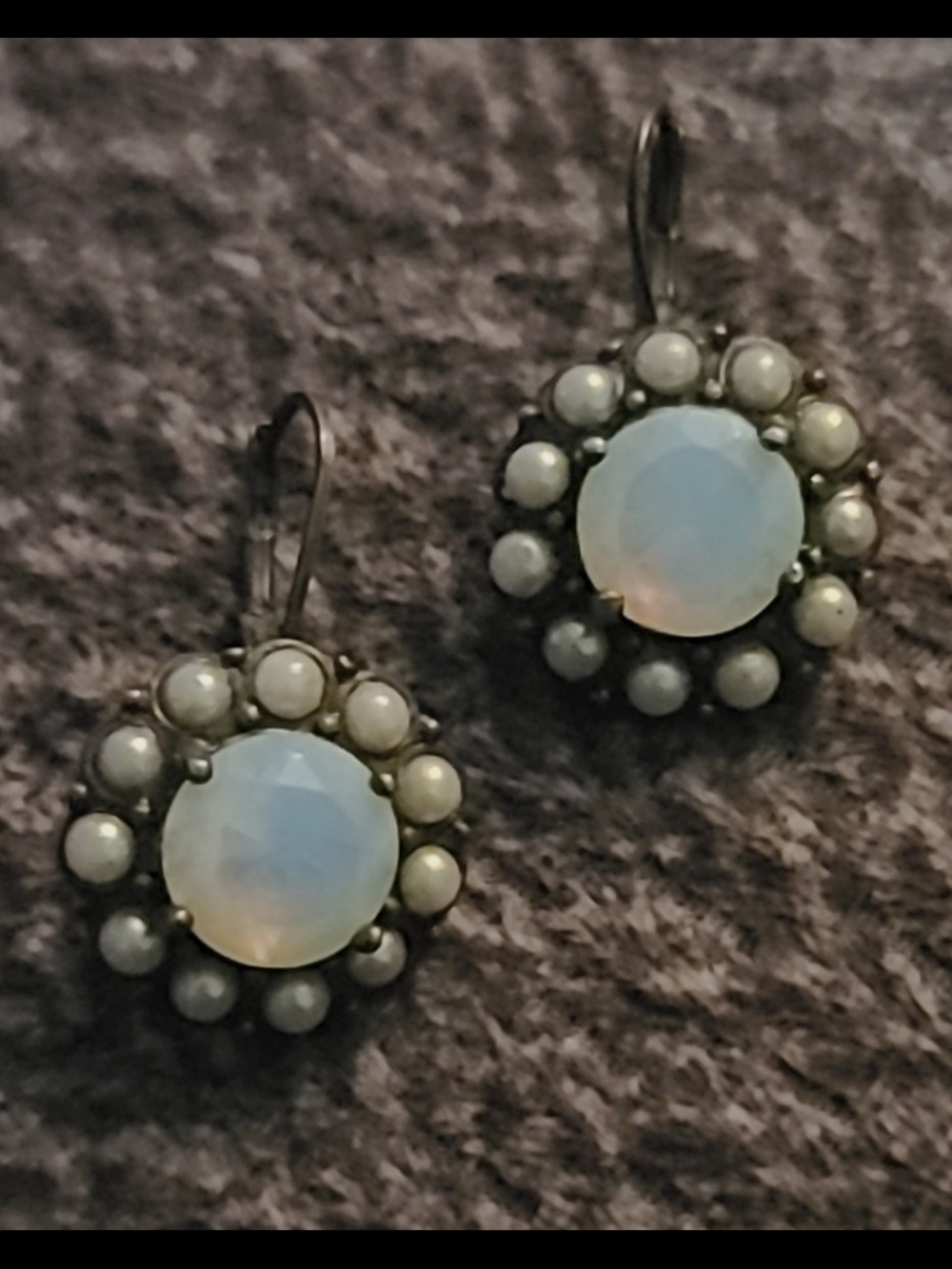 Nina Ricci Opalescent Blue-Cream Halo Drop Earrings